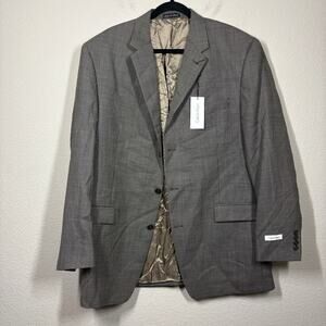 Calvin Klein Mens 46 Long Houndstooth Single Breasted Blazer Jacket Brown Wool